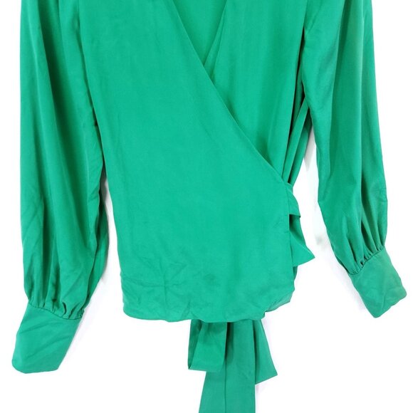 Intermix Silk Wrap Blouse Size 4 Green Long Sleeve Button Wrist - Picture 14 of 14